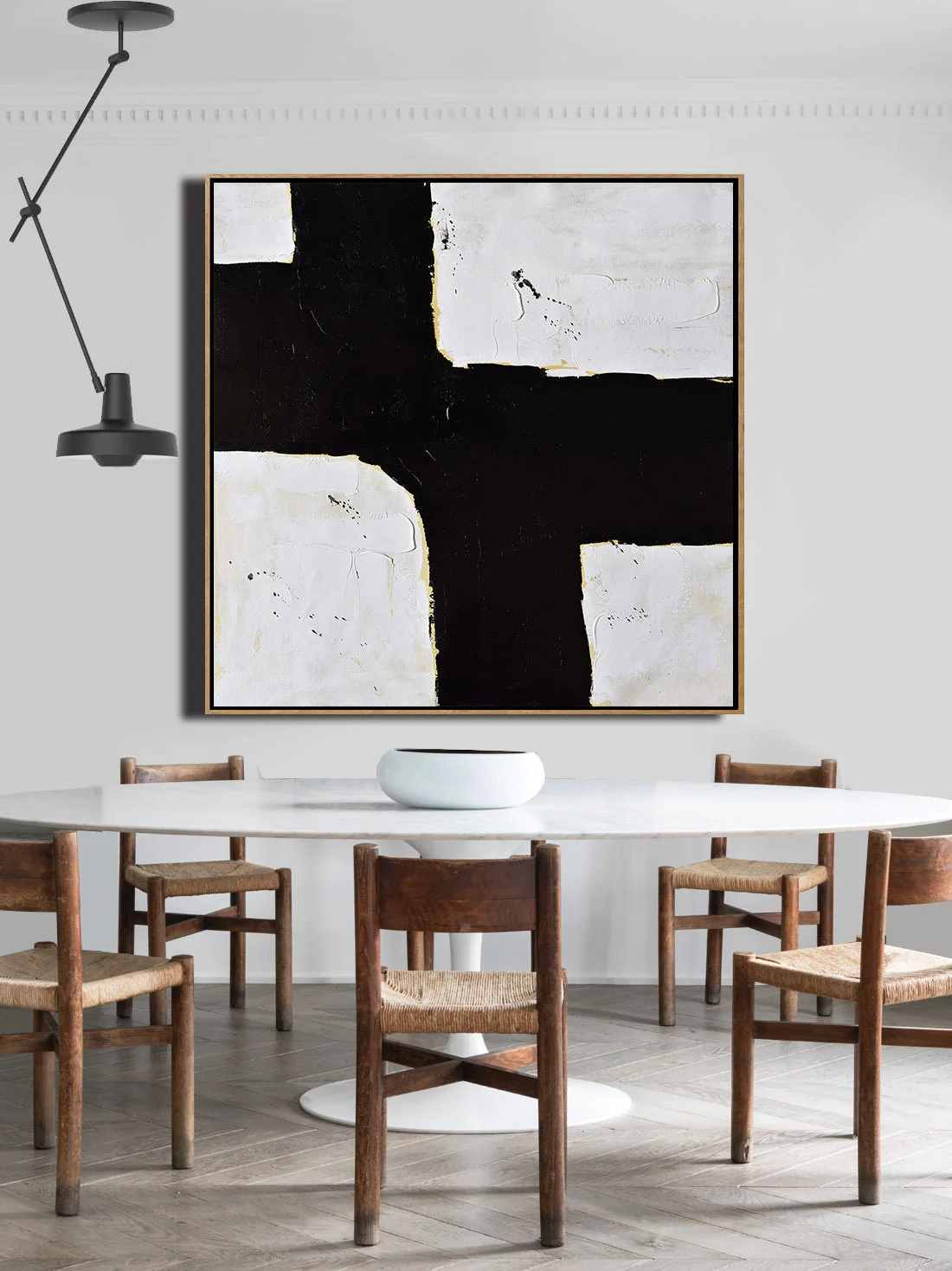 White Original Hand-painted Minimalist Painting Black Abstract 1VZY5